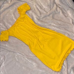 Yellow off the shoulder dress